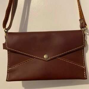 Portland Leather Goods Envelope Cognac Leather Crossbody Adjustable Bag